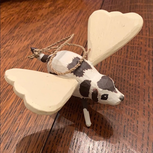 Dog angel wooden handmade ornament brown and white - Picture 2 of 3